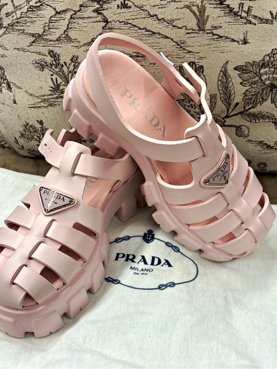 Prada Shoes - Prada Pastel Pink Caged Platform Sandals